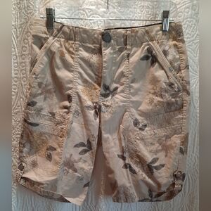 Democracy Shorts Womans 6 Tan Tropical Print Stretch Bermuda Classic Resortwear
